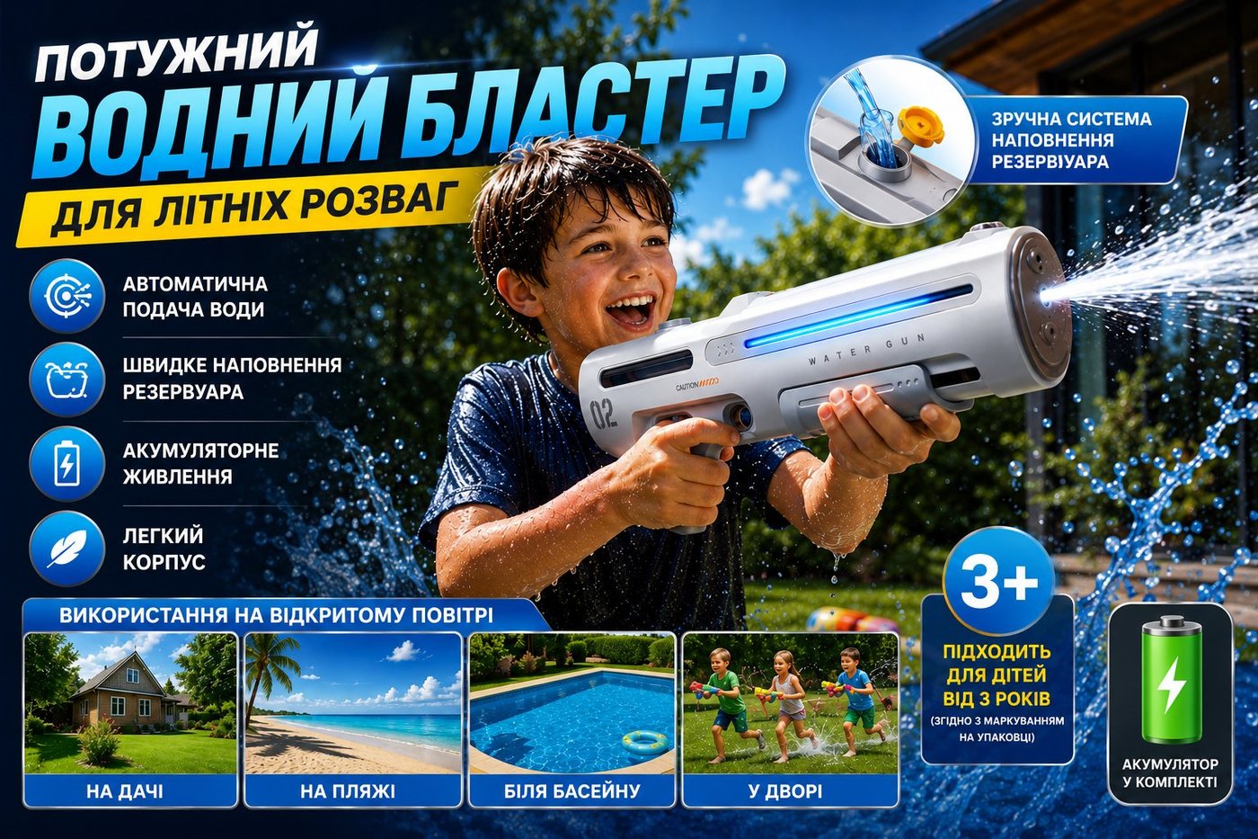 Потужний водний бластер AQUABLAST 02 для літніх розваг